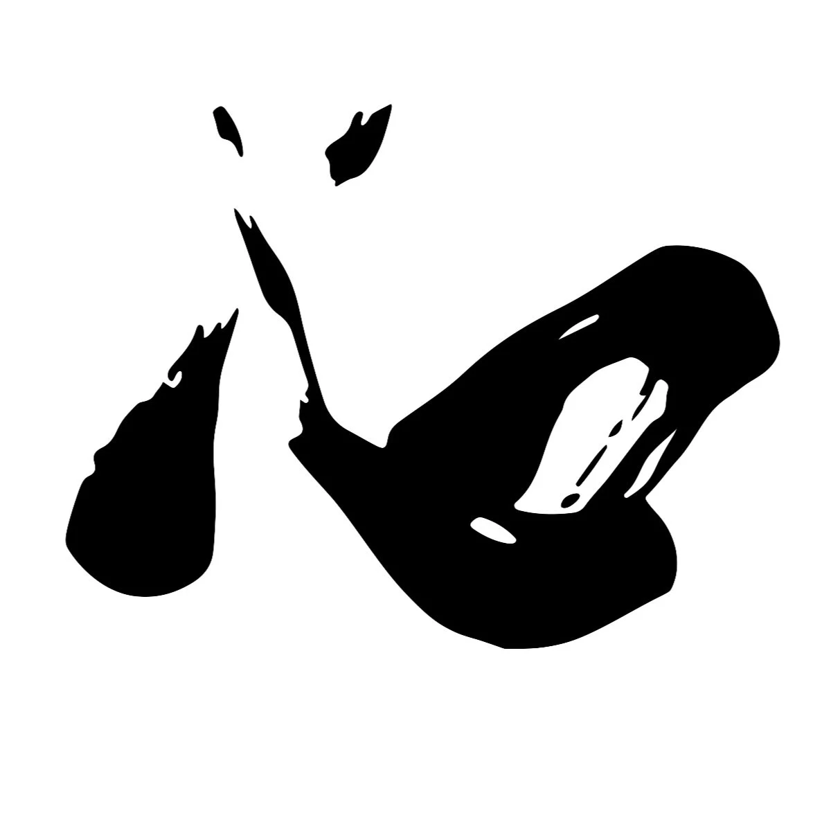 Black and white silhouette of a smartphone with a cracked screen, headset, and earbuds.