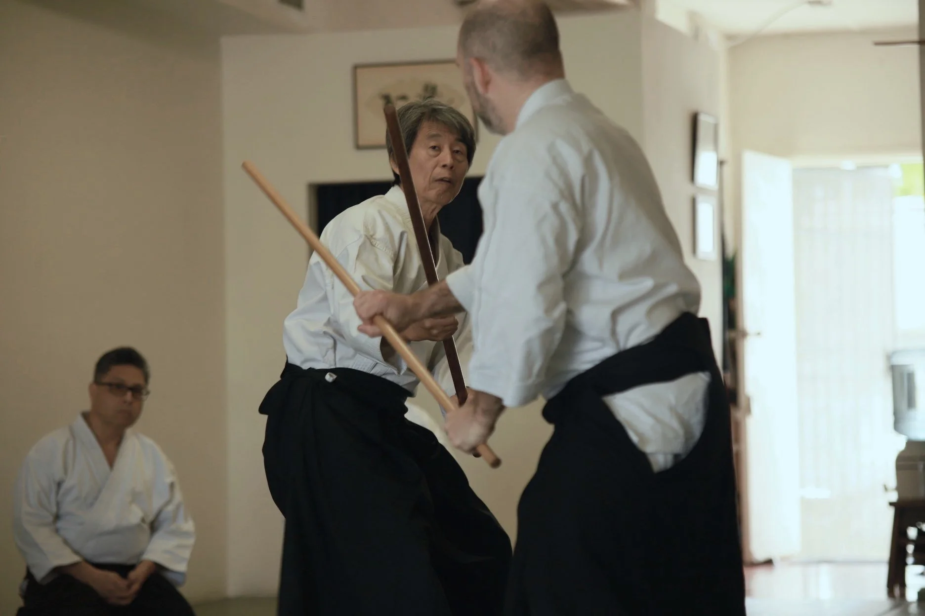 Aikido - weapons class at Seishinjuku Dojo led by Hauro Matsuoka Sensei in Culver City, California USA. Seishinjuku Dojo formally known as Culver City Aikido. Martial Art School
