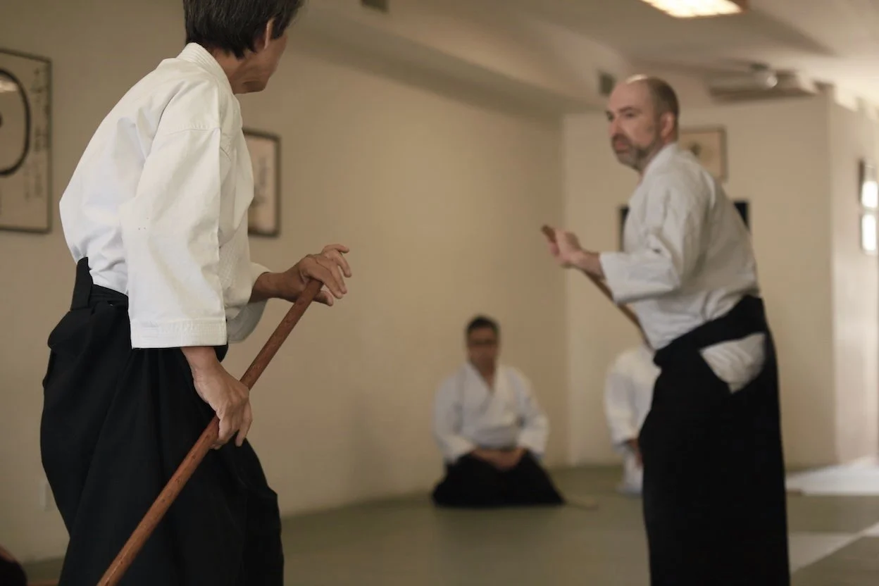 Aikido - weapons class at Seishinjuku Dojo led by Hauro Matsuoka Sensei in Culver City, California USA. Seishinjuku Dojo formally known as Culver City Aikido. Martial Art School
